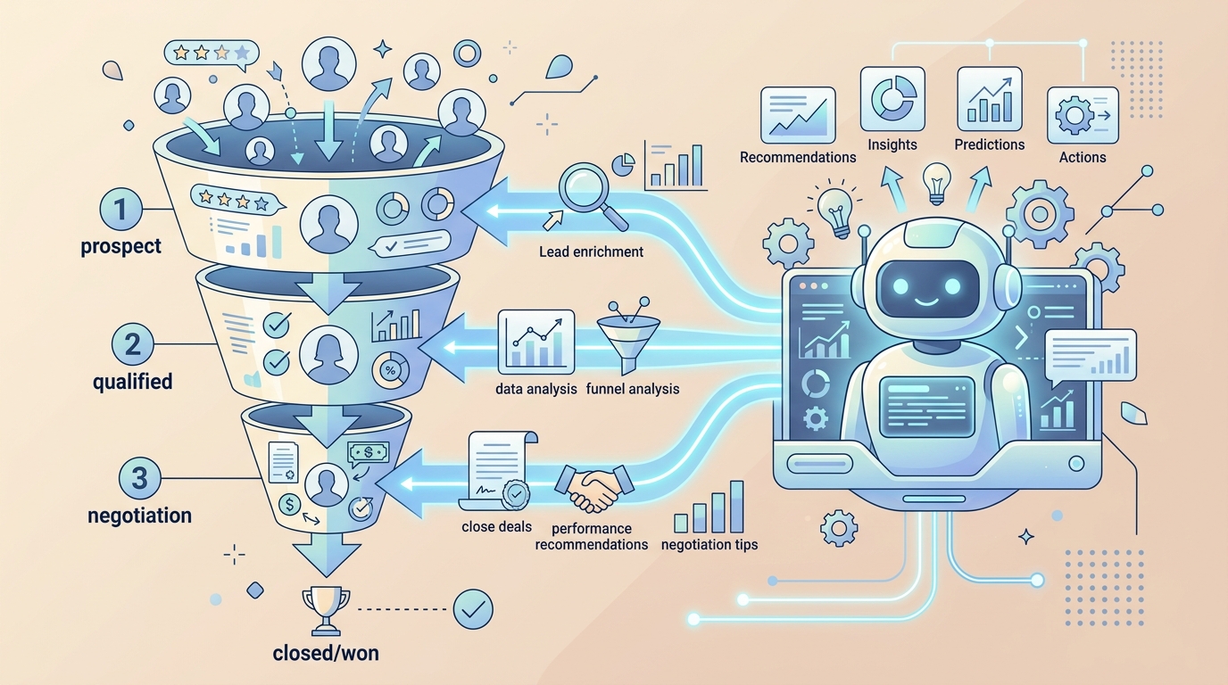 Copilot para ventas proporcionando insights en tiempo real para cada etapa del pipeline de ventas.
