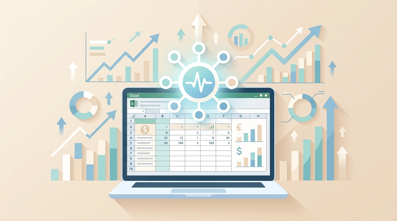 Excel screen with financial charts and integrated AI assistant, symbolizing Copilot automating analysis without specialists