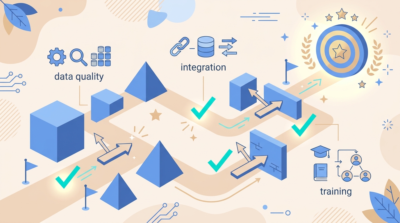 Success path with barriers and conditions for implementing Copilot in Dynamics 365 Finance effectively.