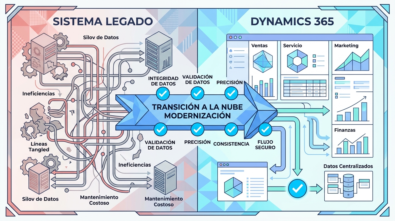 Migración de sistema legacy a Dynamics 365 Business Central con preservación de datos e integridad operacional.