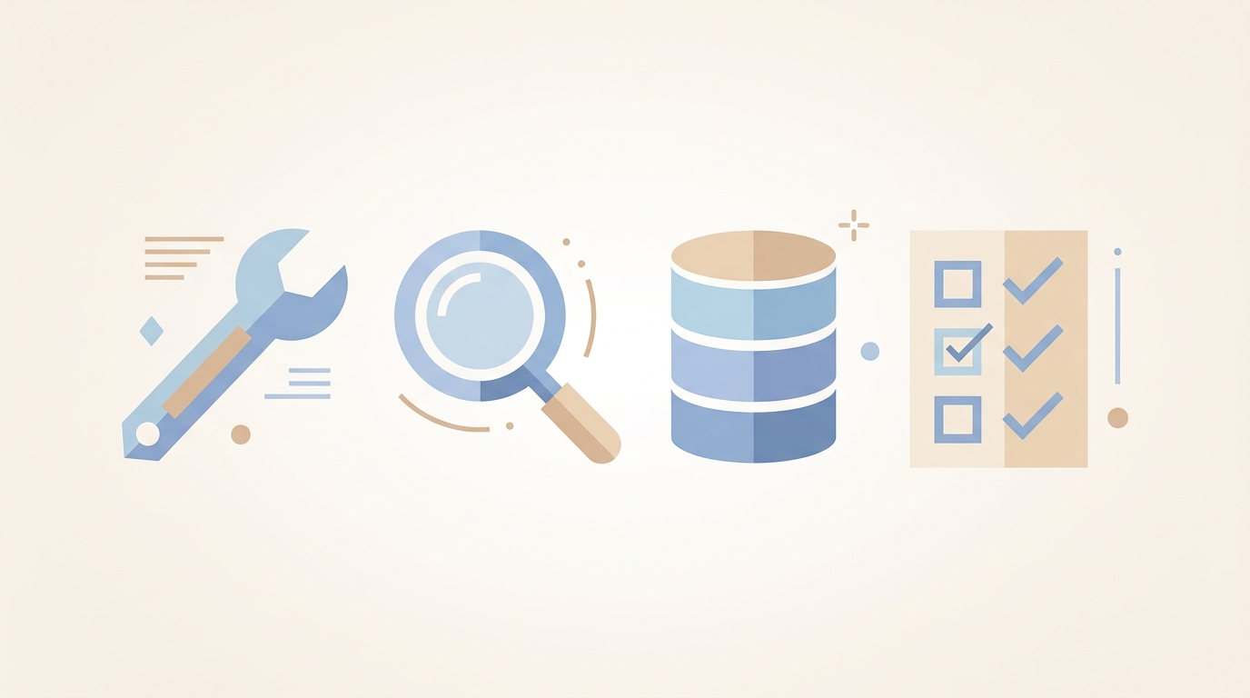 Business Central migration tools: configuration, validation, migration and reconciliation represented with icons